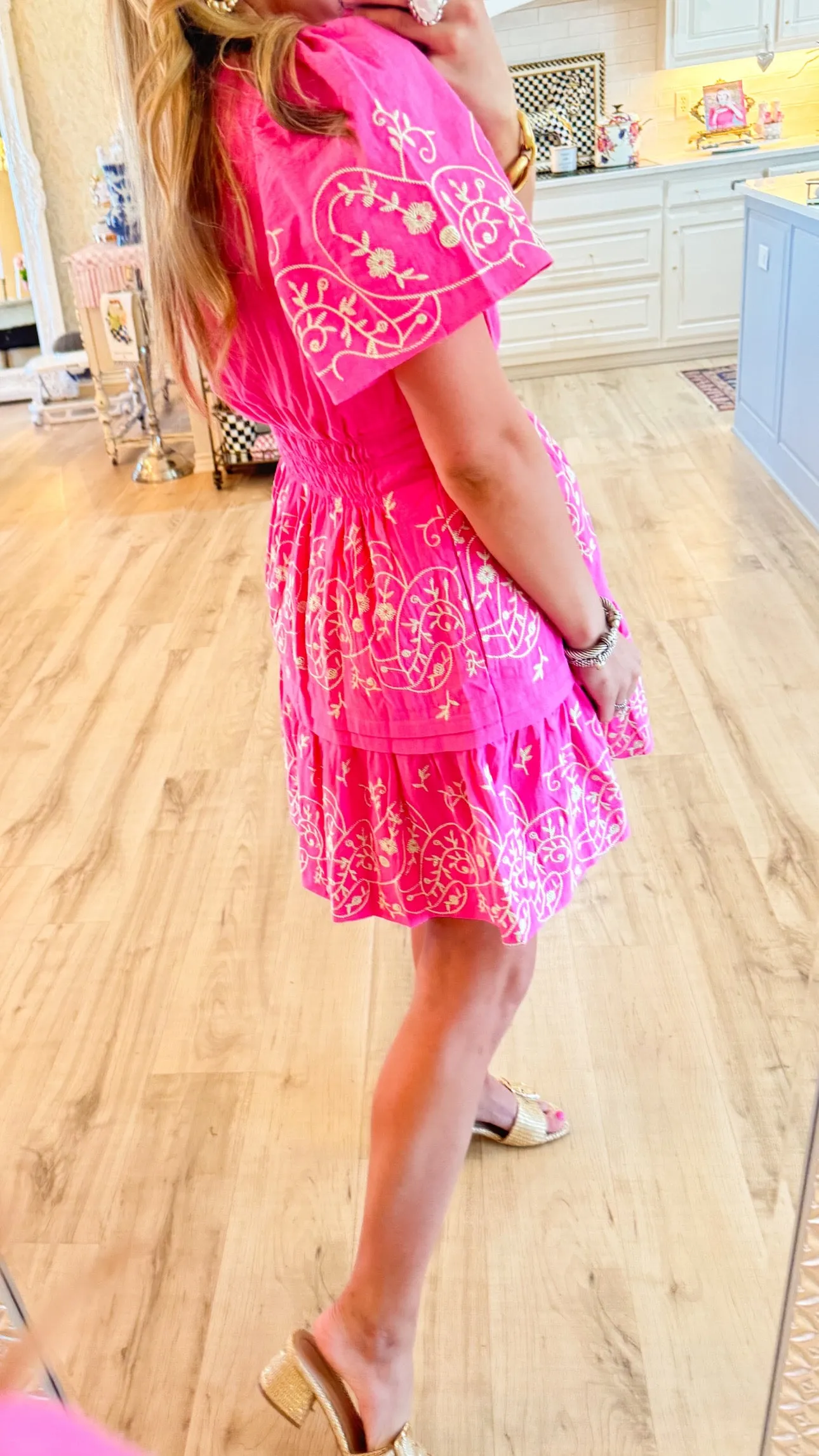 Fuchsia Embroidered Mini Dress
