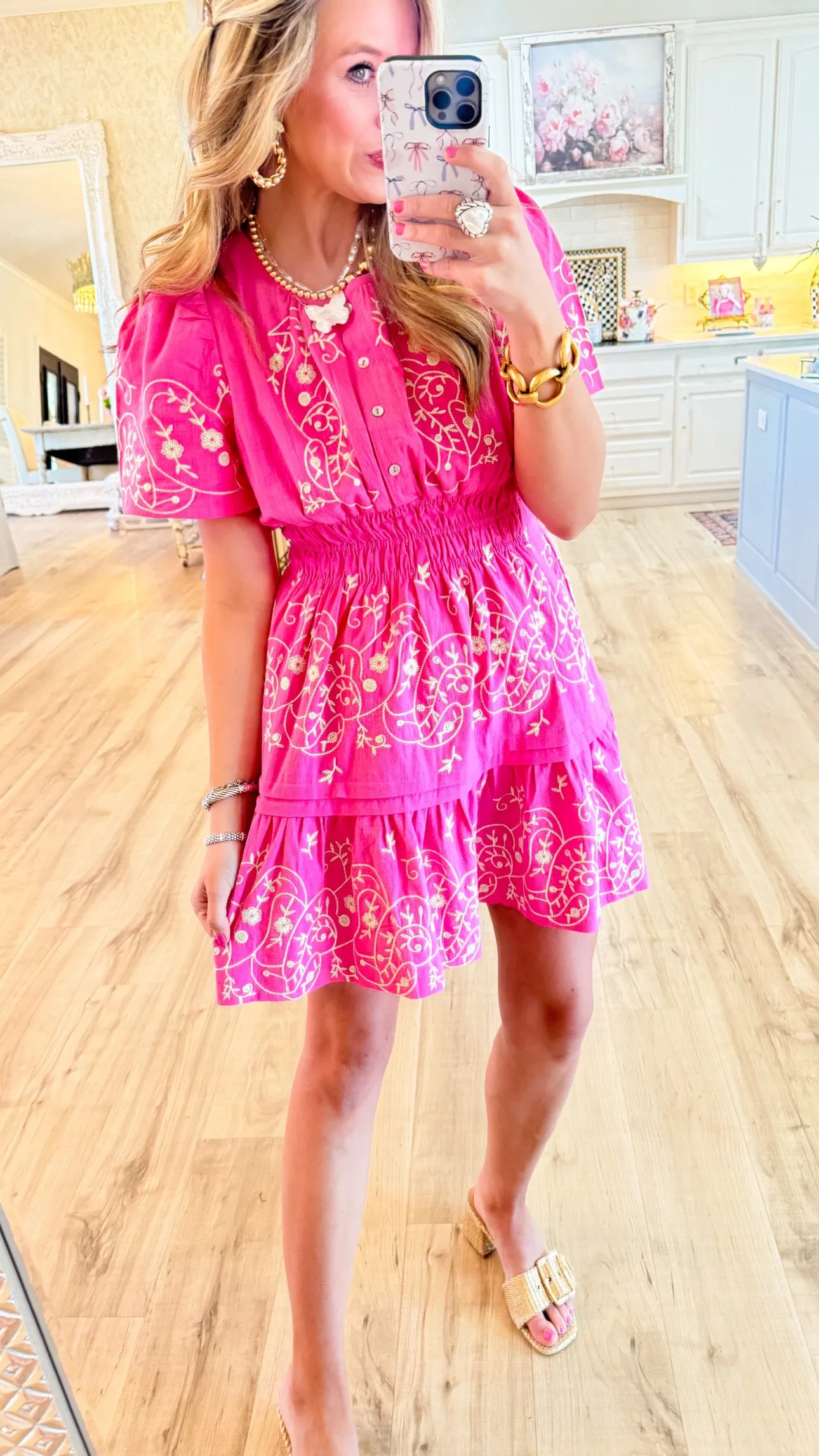 Fuchsia Embroidered Mini Dress