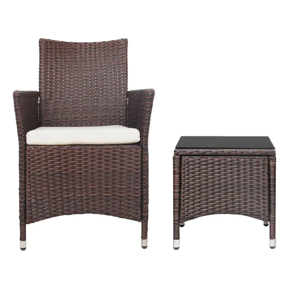 Gardeon 3pc Rattan Bistro Wicker Outdoor Furniture Set Brown