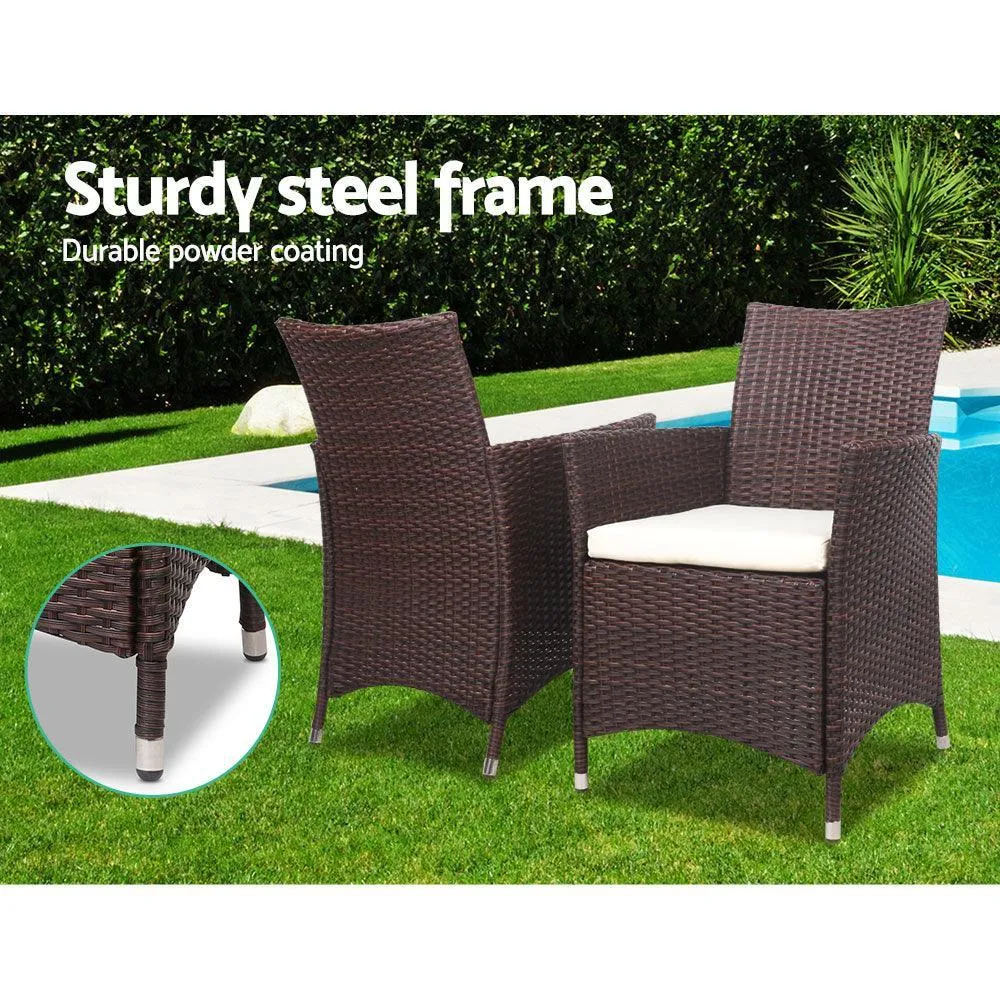 Gardeon 3pc Rattan Bistro Wicker Outdoor Furniture Set Brown
