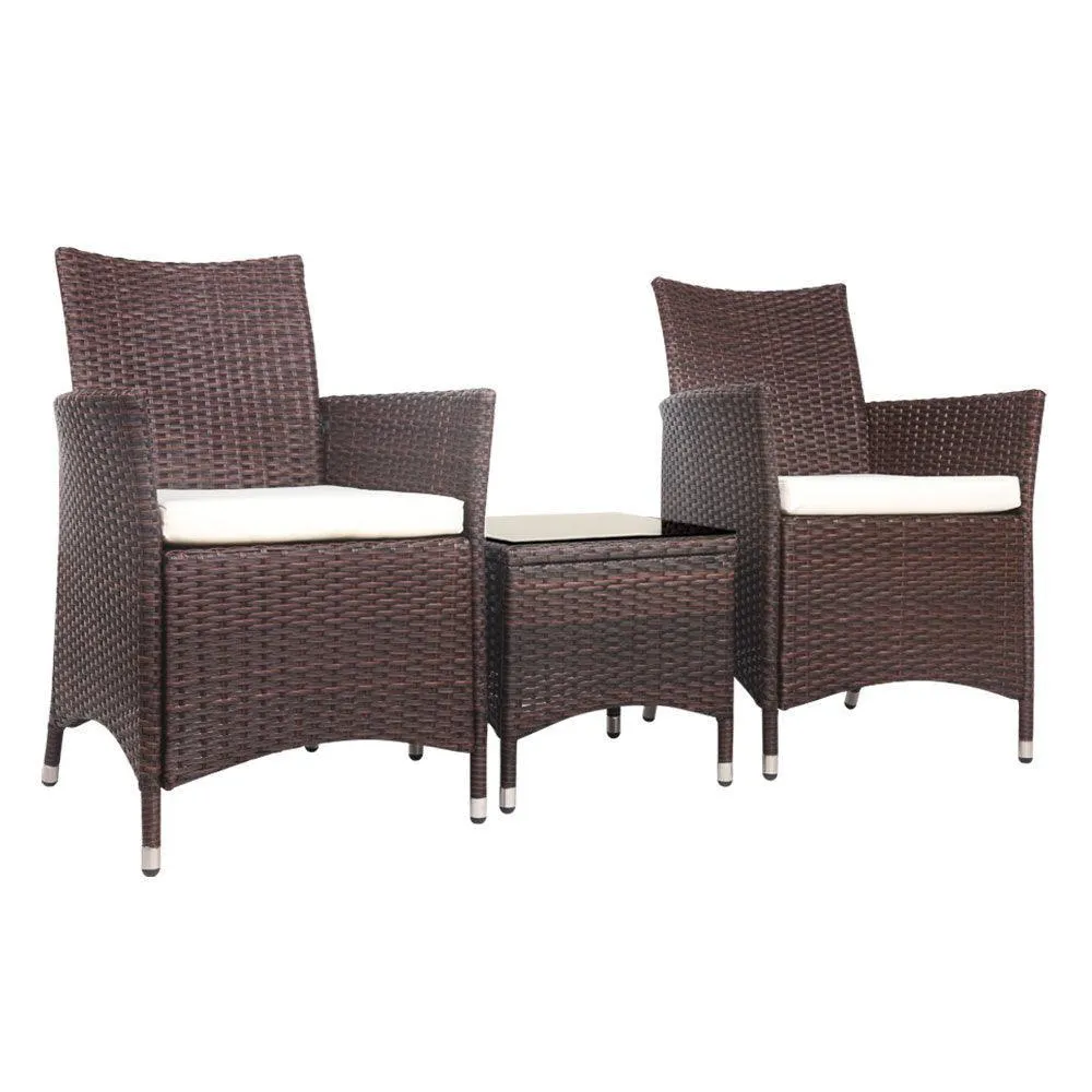 Gardeon 3pc Rattan Bistro Wicker Outdoor Furniture Set Brown