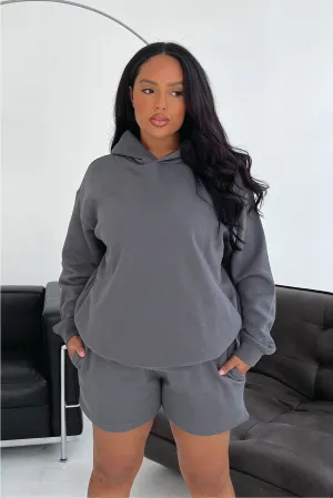 Glamify CURVE premium essential steel grey relaxed hoodie