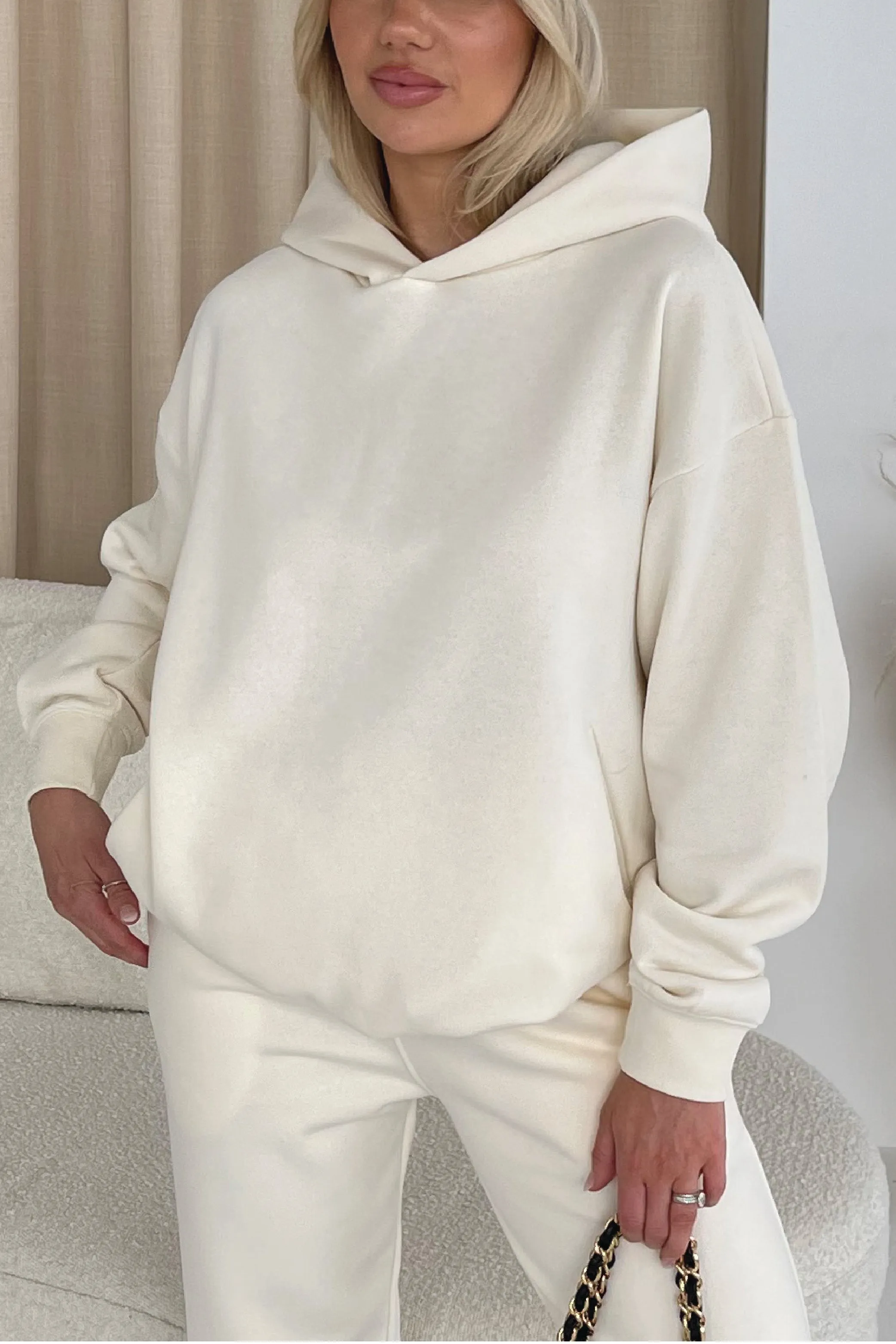 Glamify premium essential ecru relaxed hoodie