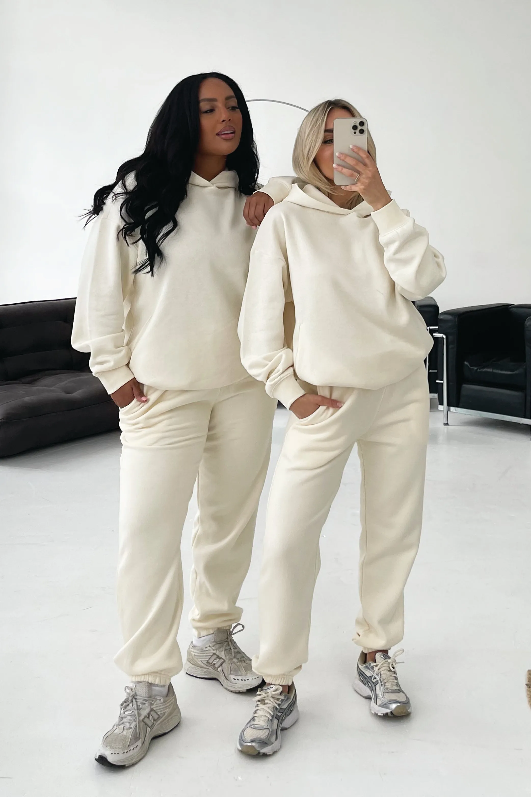 Glamify premium essential ecru relaxed hoodie