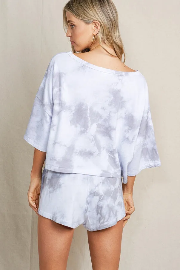 Grey   White Tie Dye Crop Lounge Set