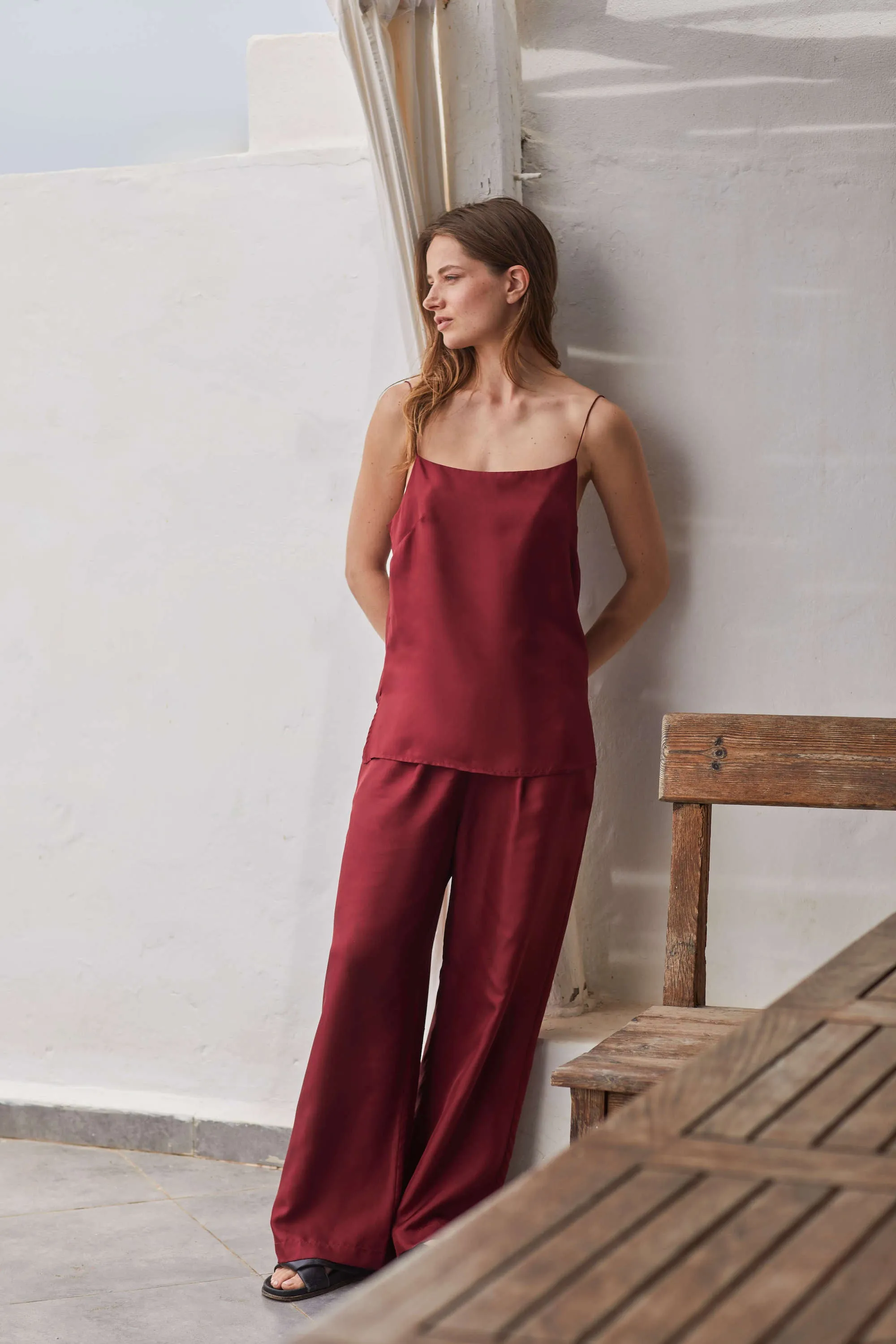Isola Trouser Burgundy Silk Twill