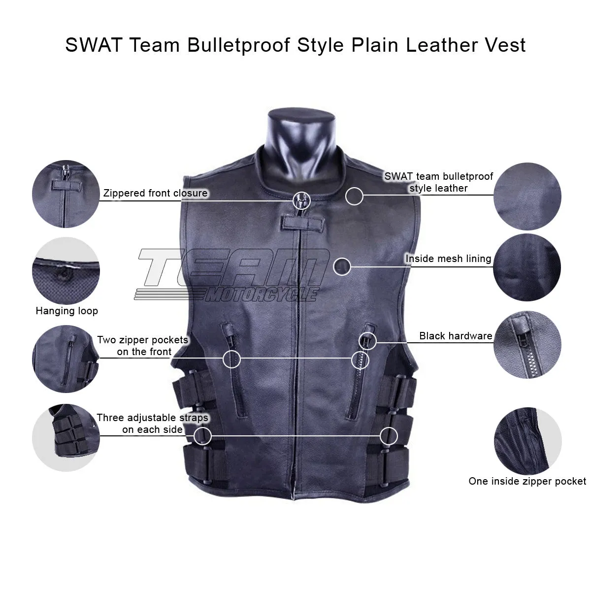 Jafrum MV119 SWAT Team Bulletproof Style Motorcycle Leather Vest