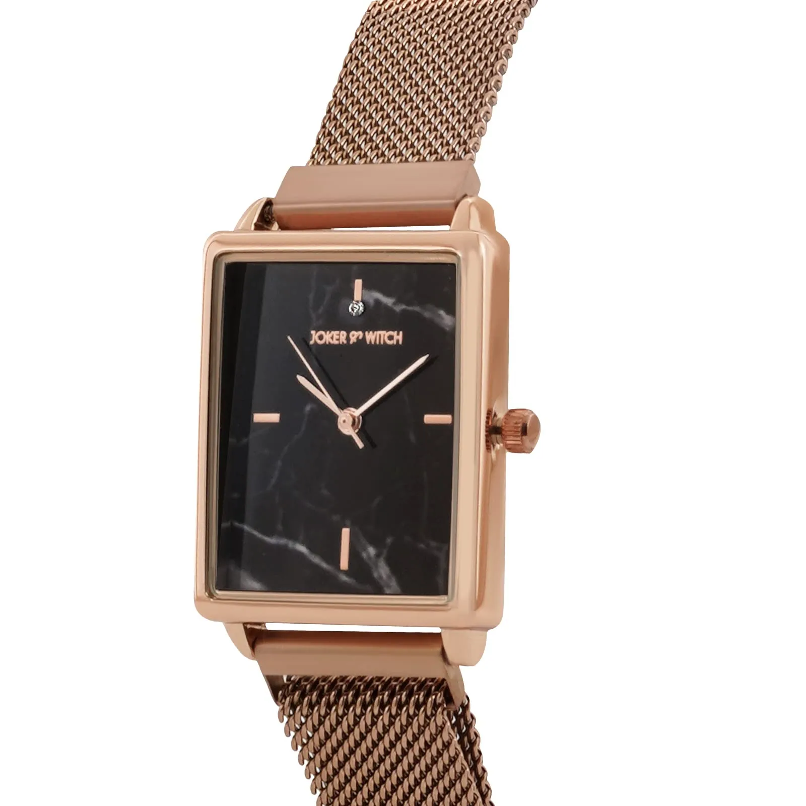 Joker & Witch Quad Black Marble Rectangle Dial Rosegold Mesh Strap Analog Women's Watch