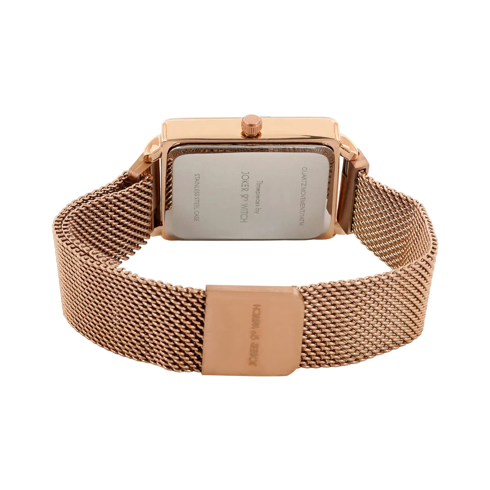 Joker & Witch Quad Black Marble Rectangle Dial Rosegold Mesh Strap Analog Women's Watch