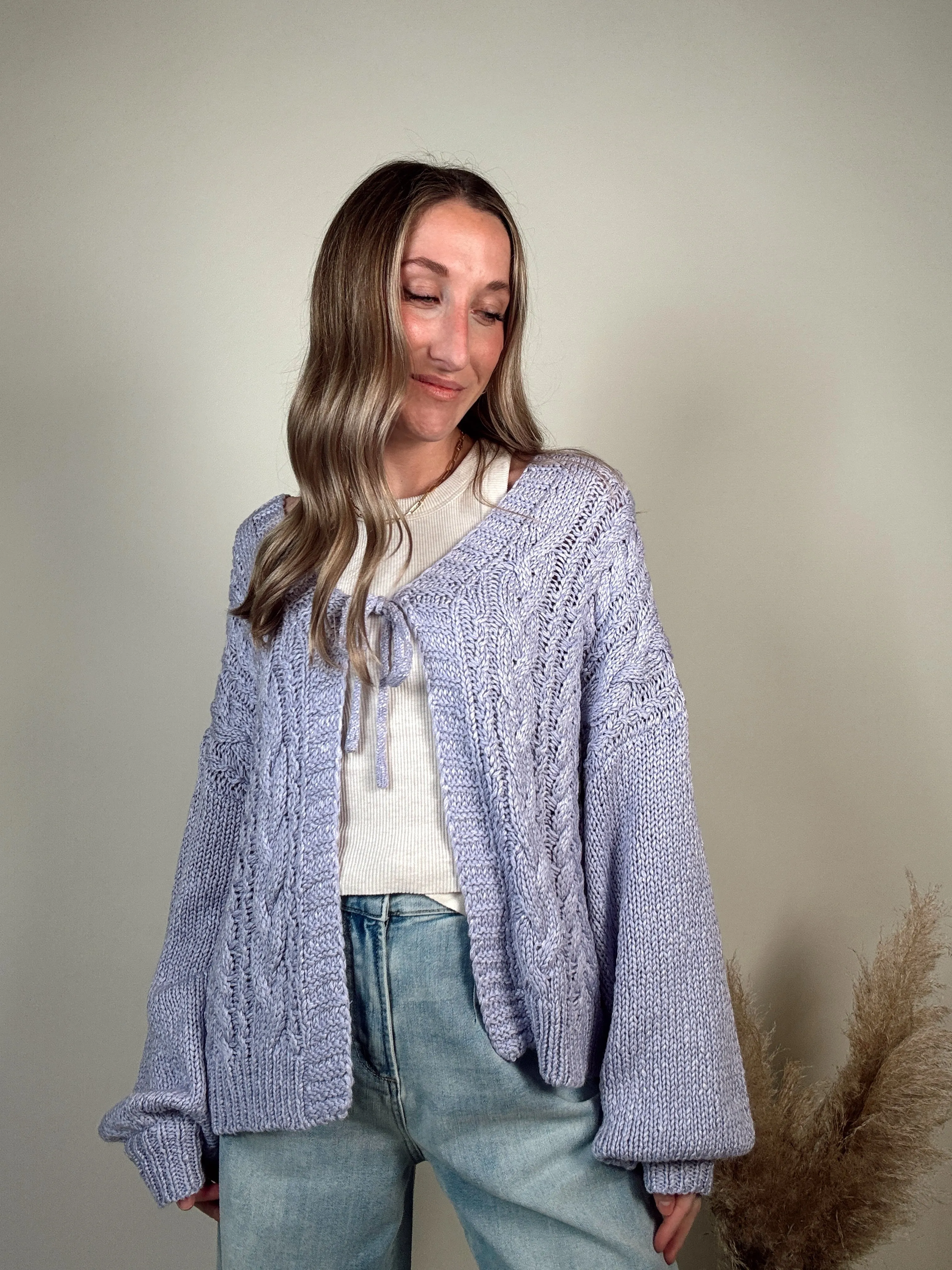 Lavender Cable Knit Cardigan