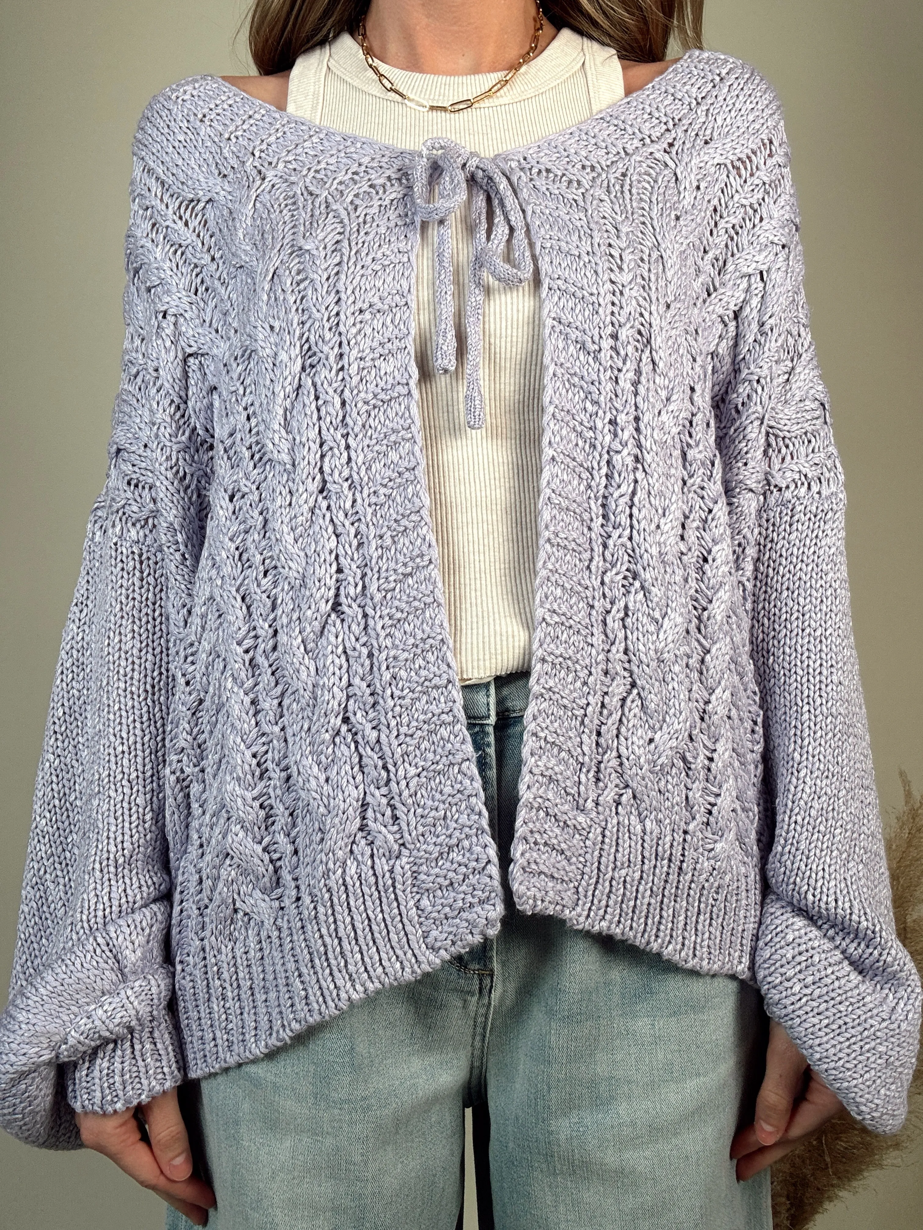 Lavender Cable Knit Cardigan