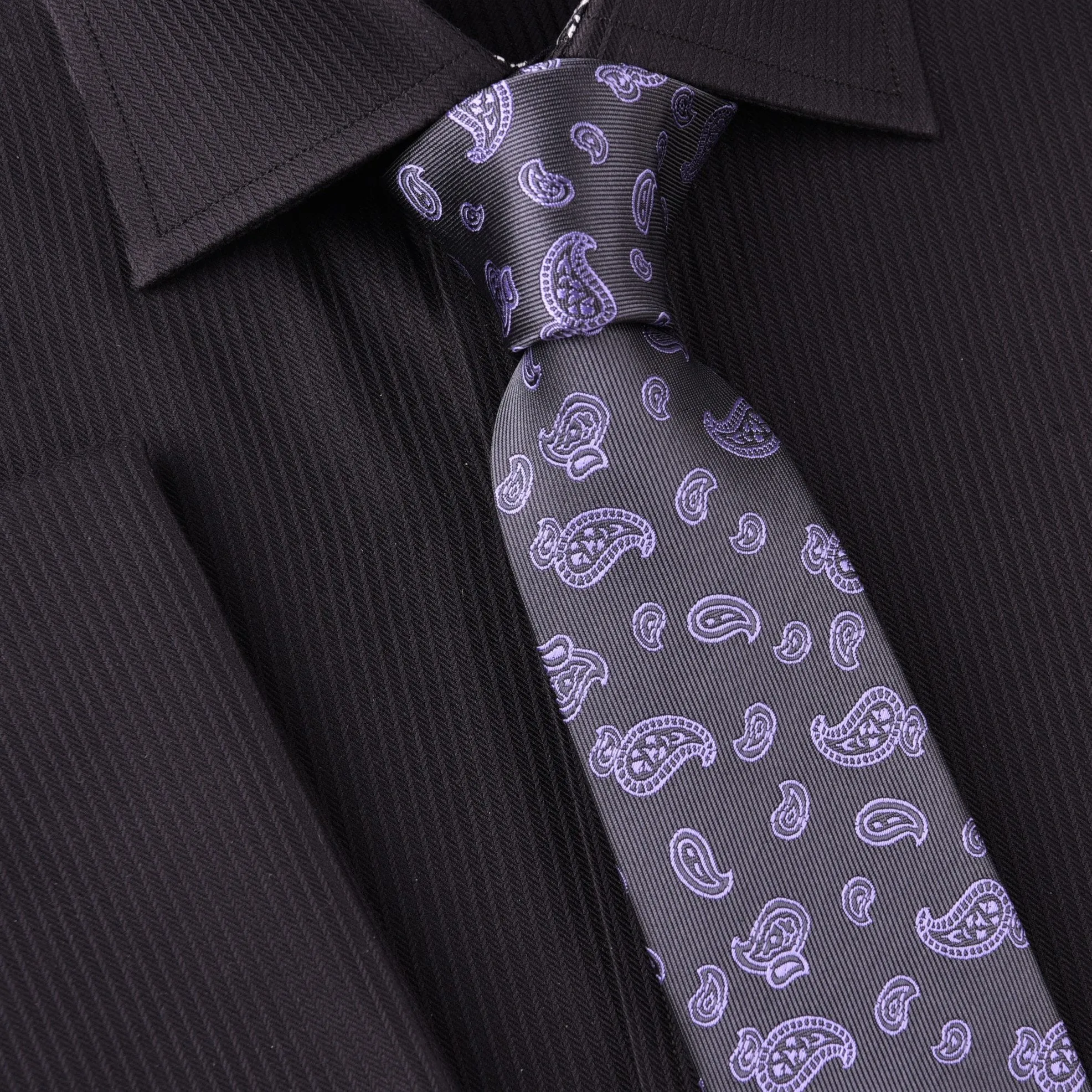 Lavish Purple Baroque Paisley Grey Skinny Woven Tie 3"