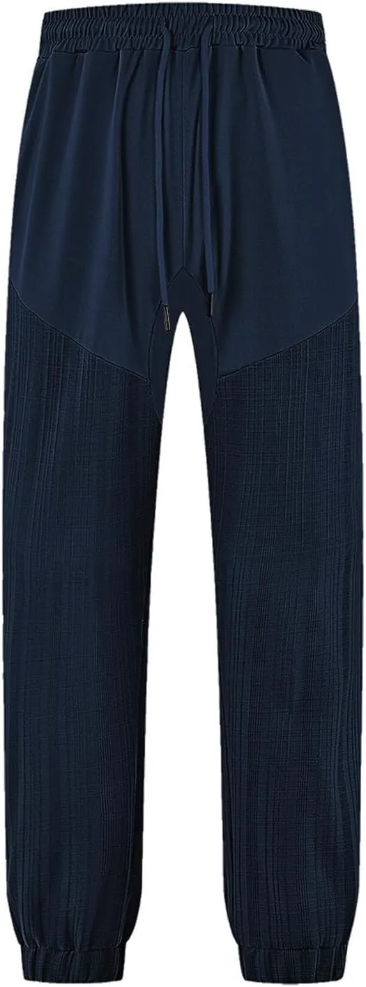 Linen Pants Men Casual Loose Joggers Athletic Sweatpants Elastic Drawstring Waist Pants Lightweight Breathable Trousers