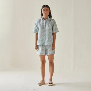 Linen Shirt For Women | Watercolour Print | Blue