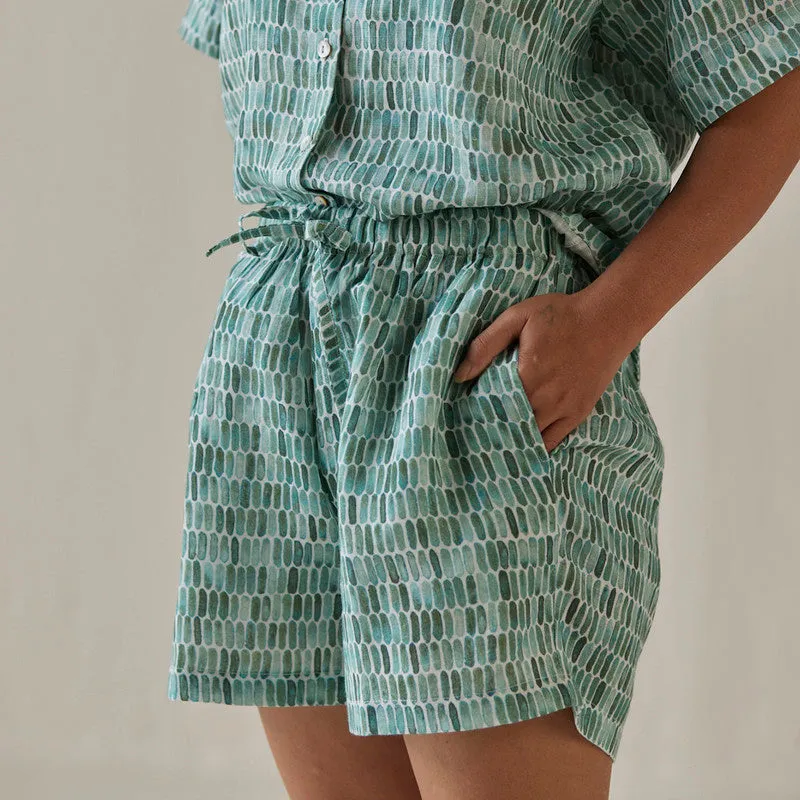 Linen Shirt For Women | Watercolour Print | Teal