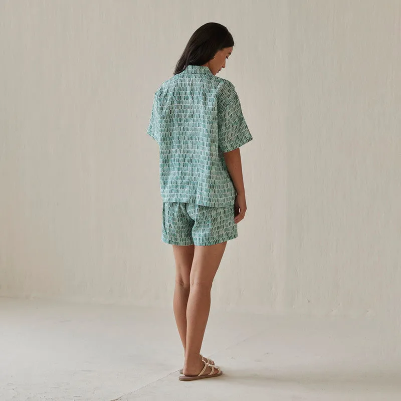 Linen Shirt For Women | Watercolour Print | Teal