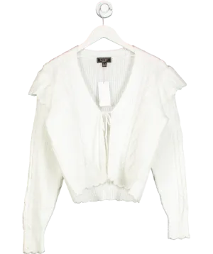 lipsy london White V-neck Scalloped Edge Tie Front Knitted Cardigan UK 8