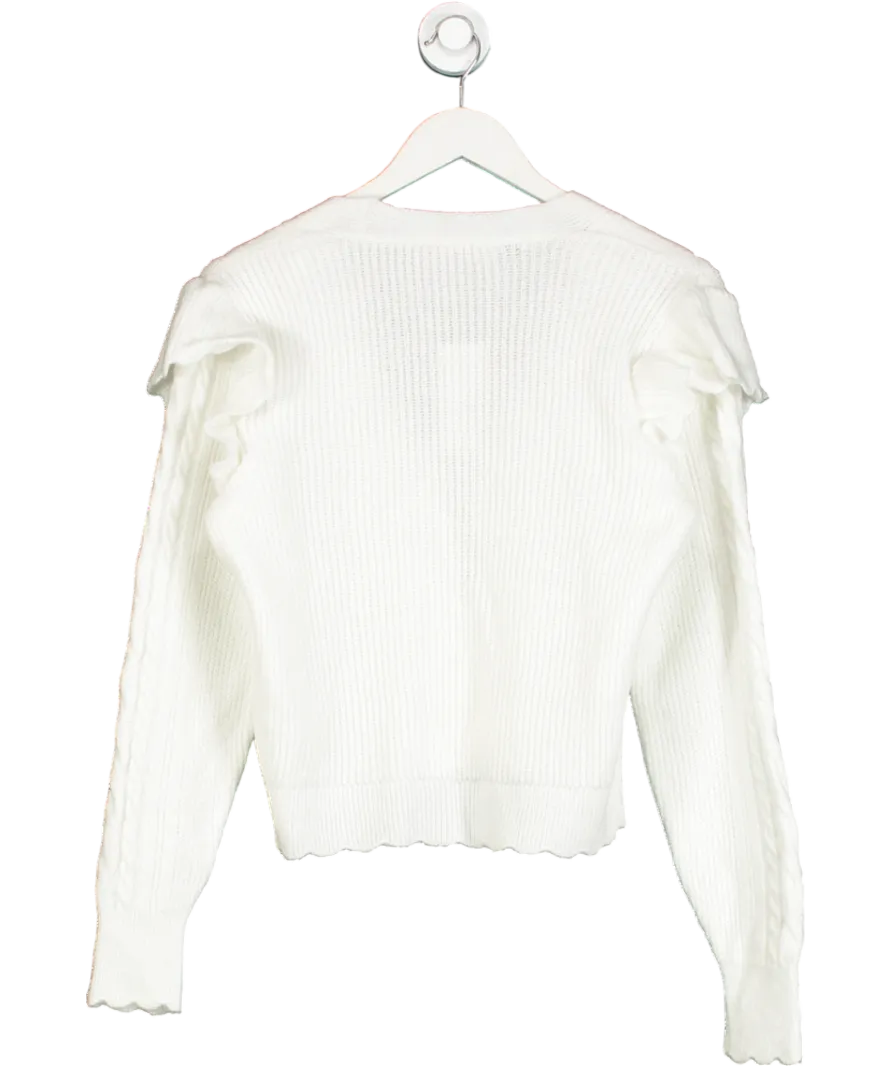 lipsy london White V-neck Scalloped Edge Tie Front Knitted Cardigan UK 8
