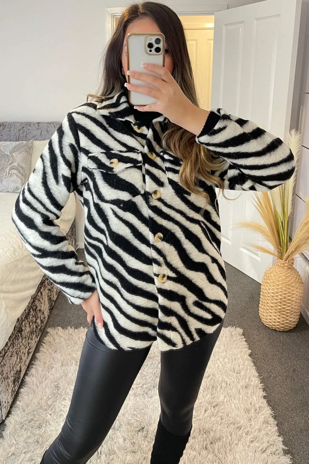 Louise Black and White Zebra Print Knitted Oversized Shacket