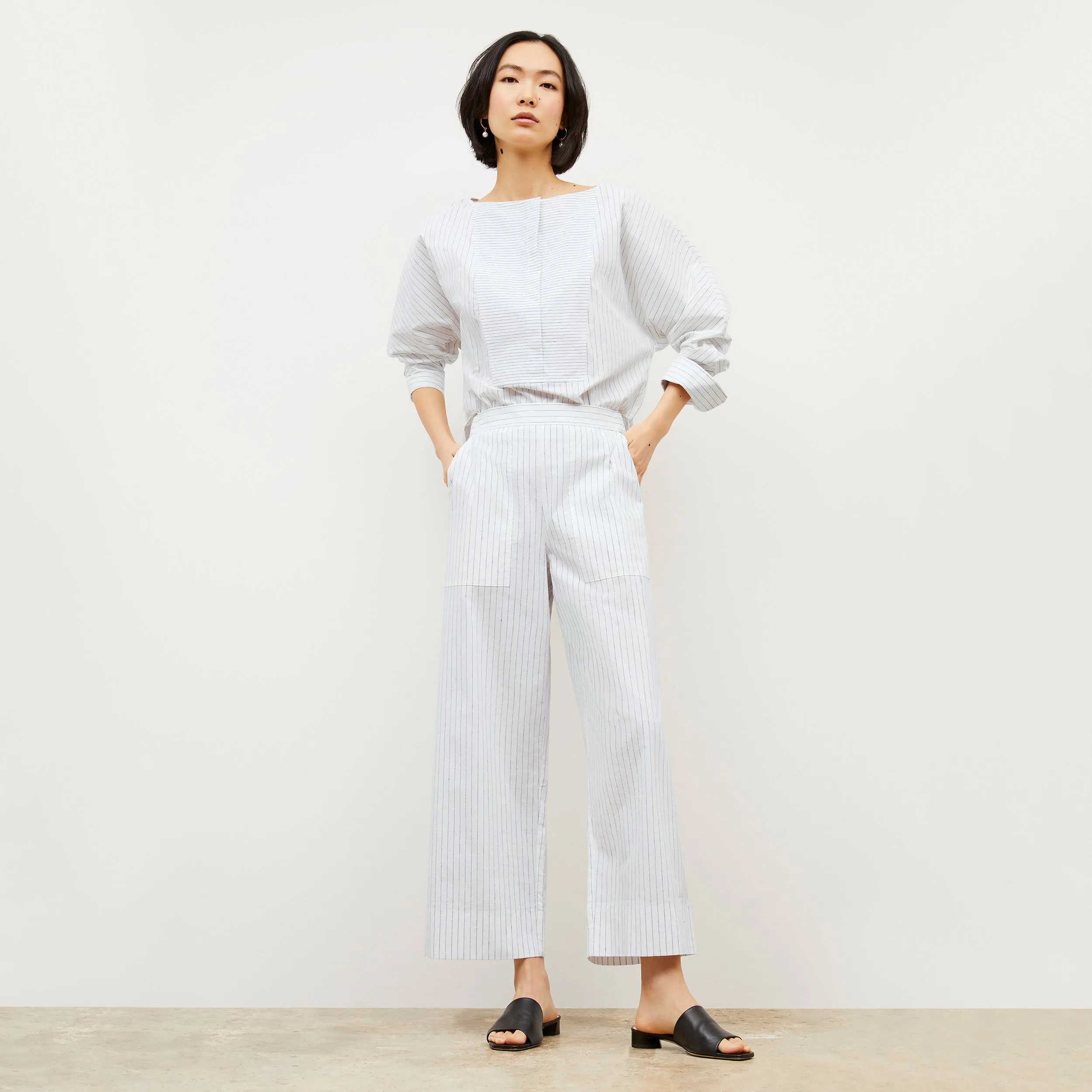 Madelyn Pant - Poplin Stripe :: Blue / Ivory