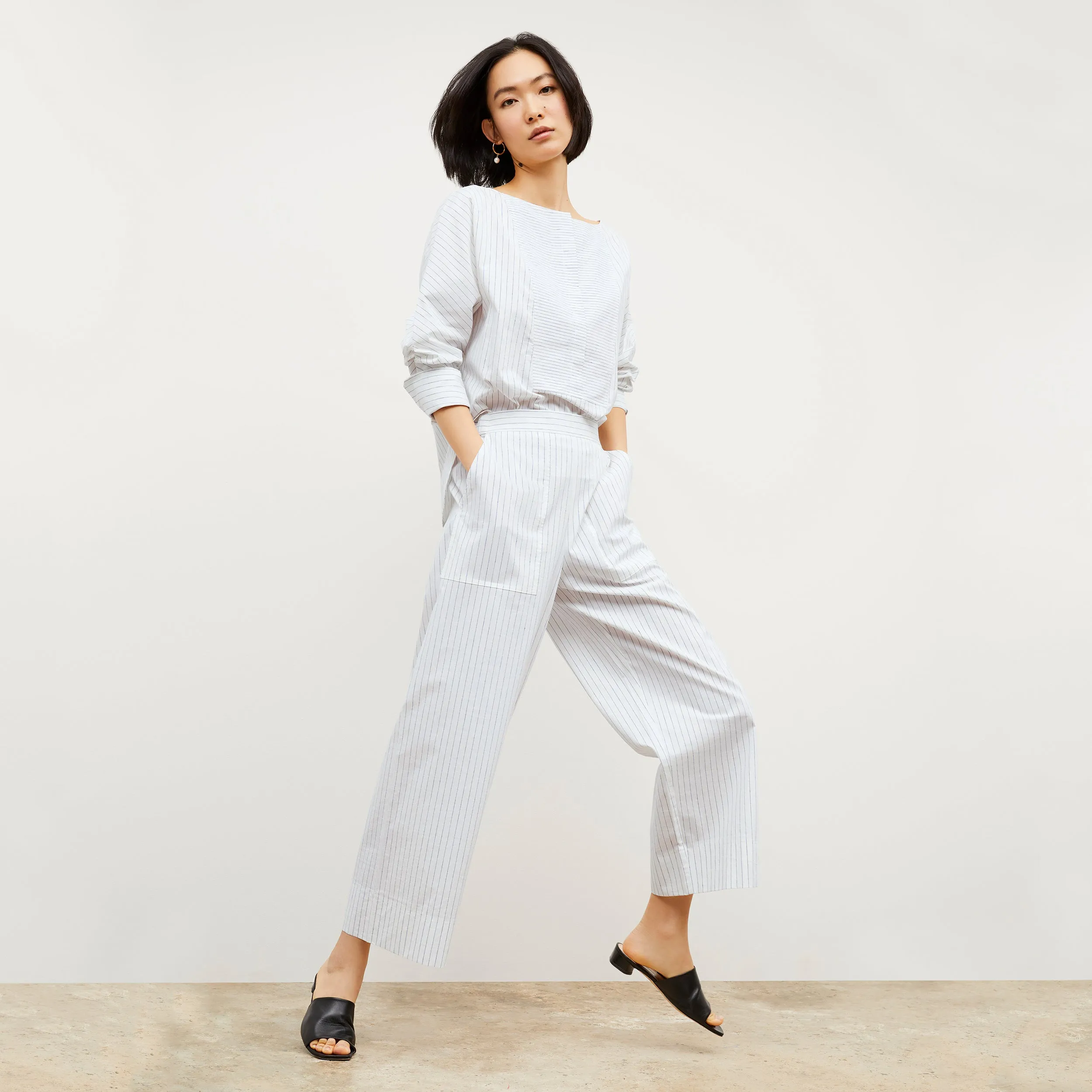 Madelyn Pant - Poplin Stripe :: Blue / Ivory