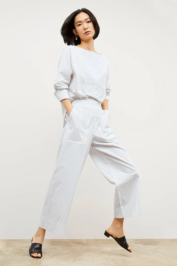 Madelyn Pant - Poplin Stripe :: Blue / Ivory