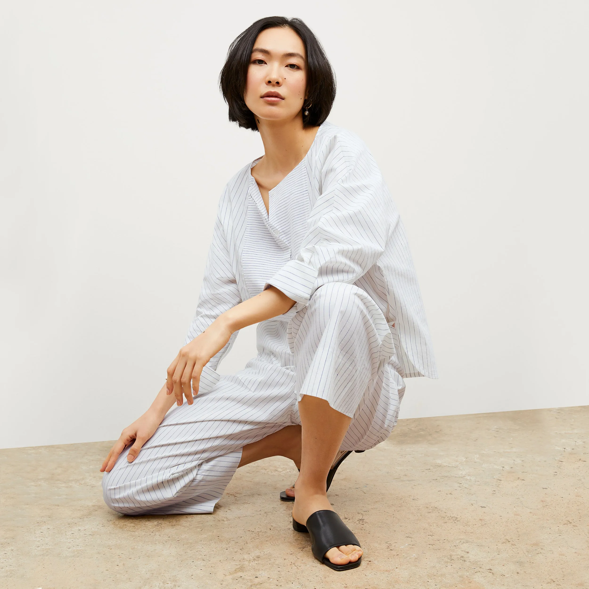 Madelyn Pant - Poplin Stripe :: Blue / Ivory