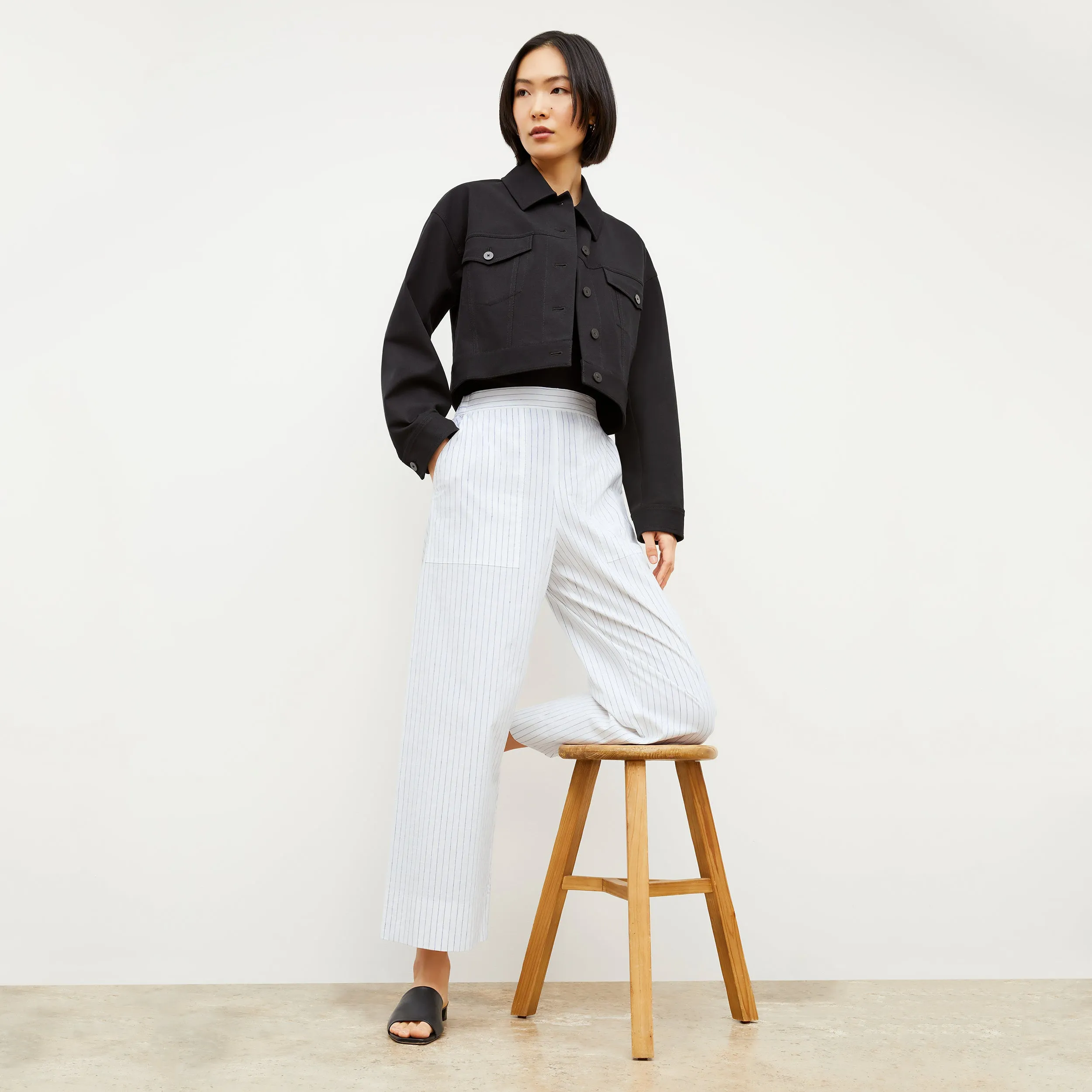 Madelyn Pant - Poplin Stripe :: Blue / Ivory