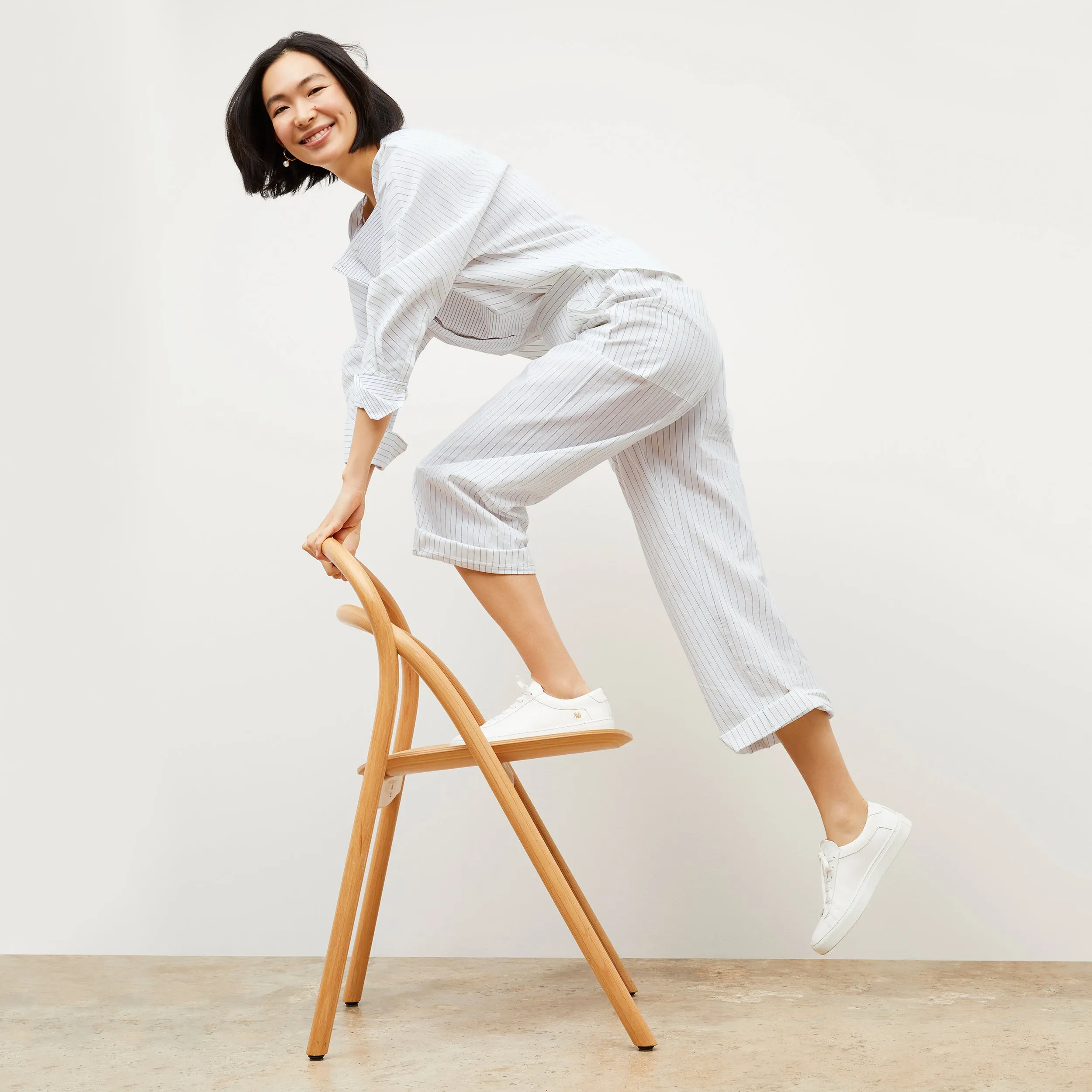 Madelyn Pant - Poplin Stripe :: Blue / Ivory