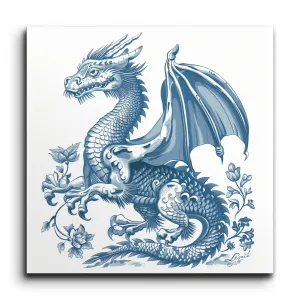 Majestic Blue Dragon with Floral Elegance
