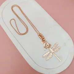 Matt Rose Gold Dragonfly Toggle Necklace**