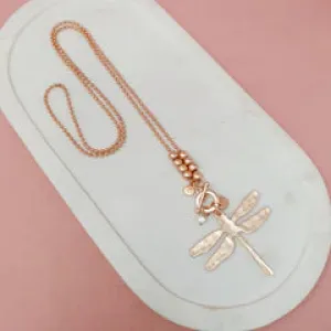Matt Rose Gold Dragonfly Toggle Necklace**