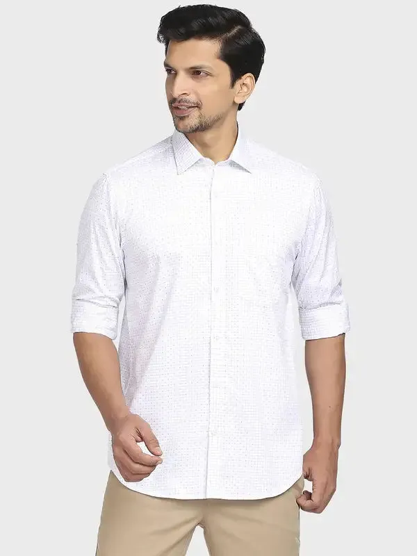 Men White Tailored Fit Checks Cotton Full Sleeve Shirts
