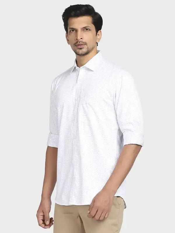 Men White Tailored Fit Checks Cotton Full Sleeve Shirts