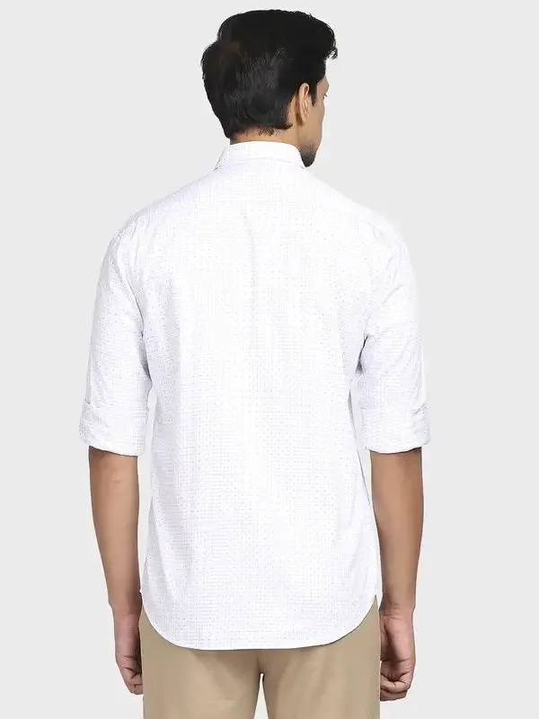 Men White Tailored Fit Checks Cotton Full Sleeve Shirts