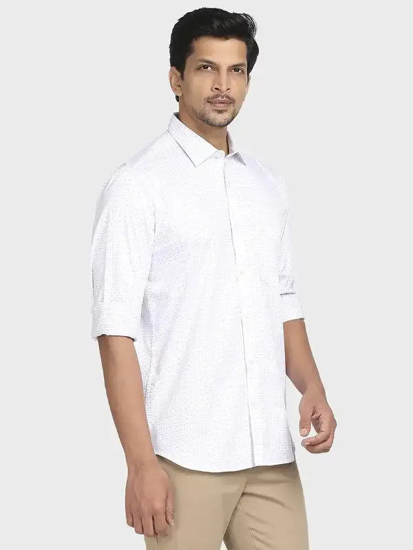 Men White Tailored Fit Checks Cotton Full Sleeve Shirts