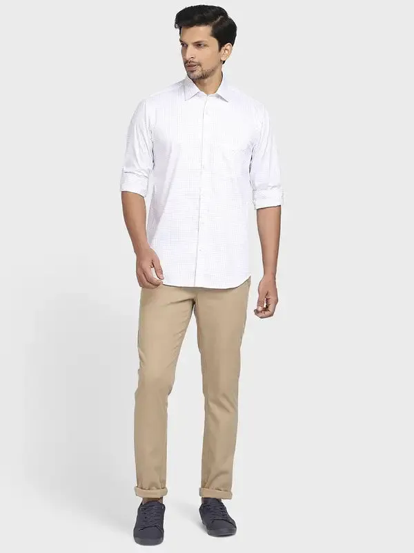 Men White Tailored Fit Checks Cotton Full Sleeve Shirts