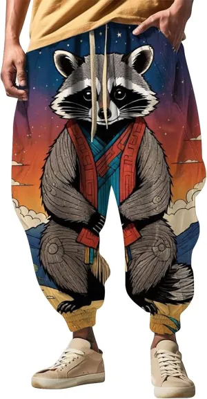 Mens Cargo Pants Print Fashion Street Feel Casual Sweatpants Japanese Casual Elastic Waist Baggy Trouser Parachute