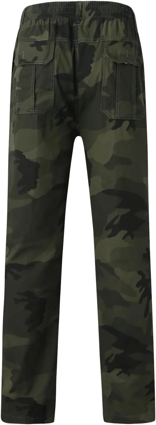 Mens Casual Loose Track Pants Plus Size Elastic Waist Camo Cargo Pants Cotton Durable Jogger Sweatpants Big & Tall