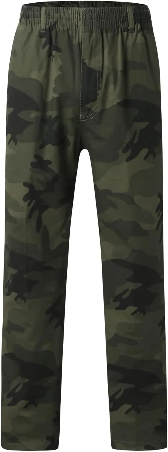 Mens Casual Loose Track Pants Plus Size Elastic Waist Camo Cargo Pants Cotton Durable Jogger Sweatpants Big & Tall