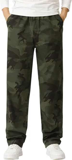 Mens Casual Loose Track Pants Plus Size Elastic Waist Camo Cargo Pants Cotton Durable Jogger Sweatpants Big & Tall