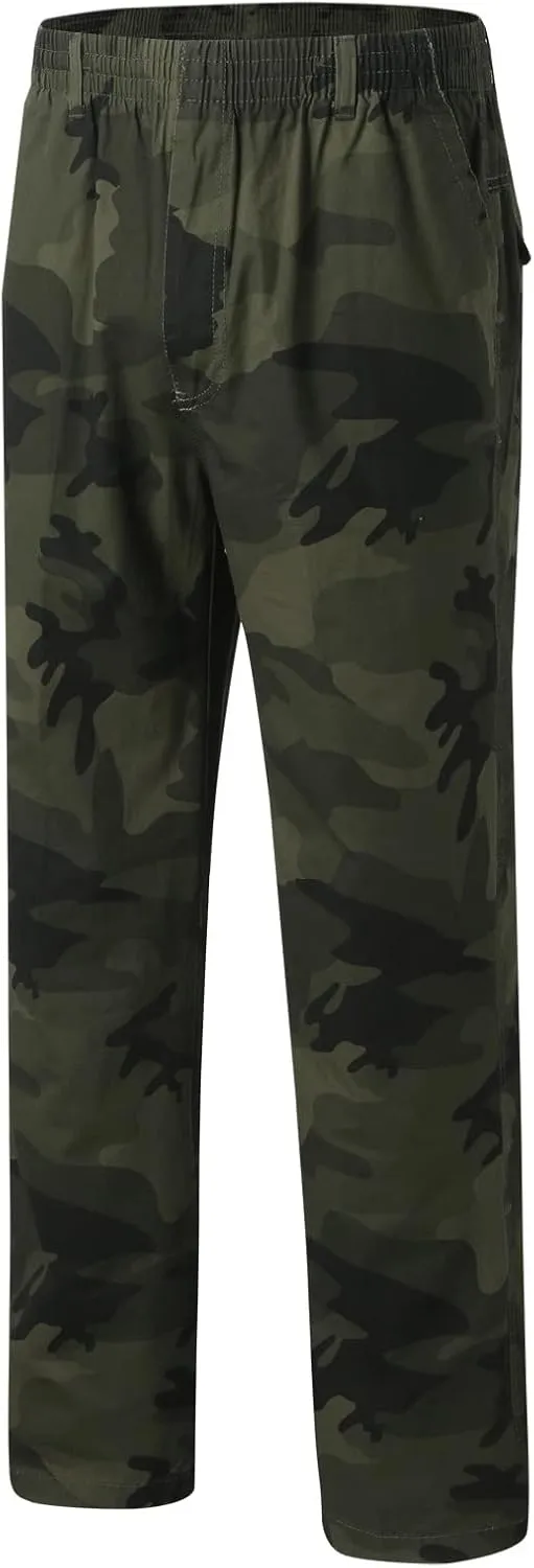 Mens Casual Loose Track Pants Plus Size Elastic Waist Camo Cargo Pants Cotton Durable Jogger Sweatpants Big & Tall