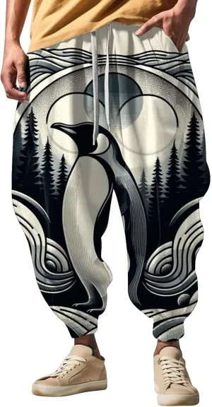 Mens Joggers Fun Print Fashion Street Feel Casual Sweatpants Mens Drawstring Hippie Aladdil Harem Pants Pants Men
