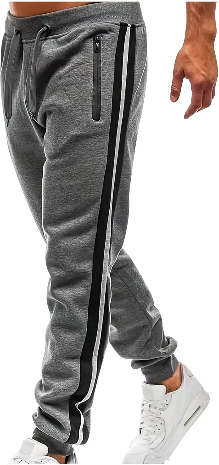 Mens Sweatpants Joggers Slim Fit Side Striped Open Bottom Gym Workout Hiking Pants Drawstring Tapered Casual Trousers
