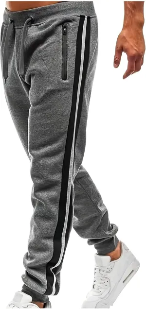 Mens Sweatpants Joggers Slim Fit Side Striped Open Bottom Gym Workout Hiking Pants Drawstring Tapered Casual Trousers