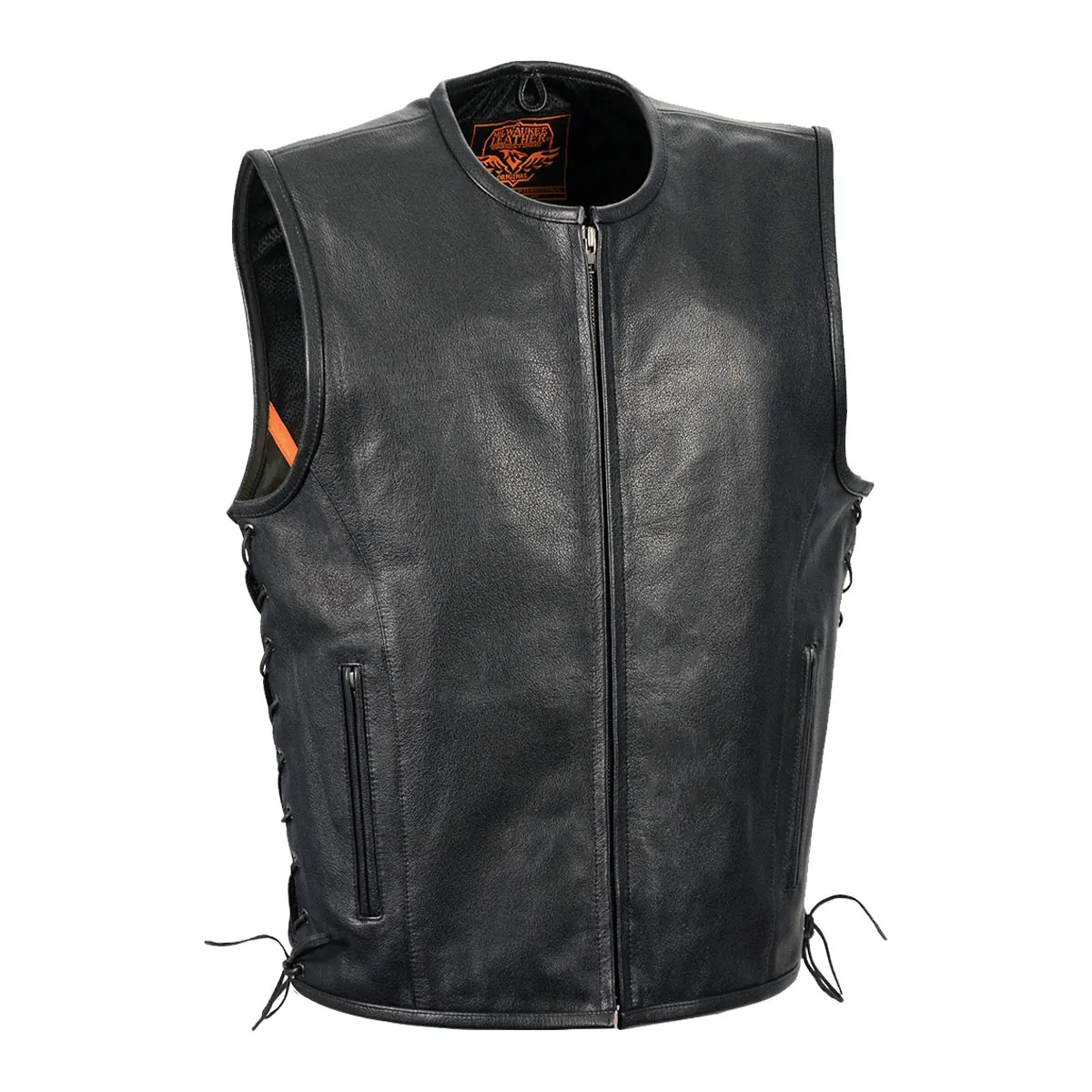 Milwaukee Leather LKM3741 Men's Black Seamless Design Leather Vest with Side Laces