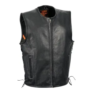 Milwaukee Leather LKM3741 Men's Black Seamless Design Leather Vest with Side Laces