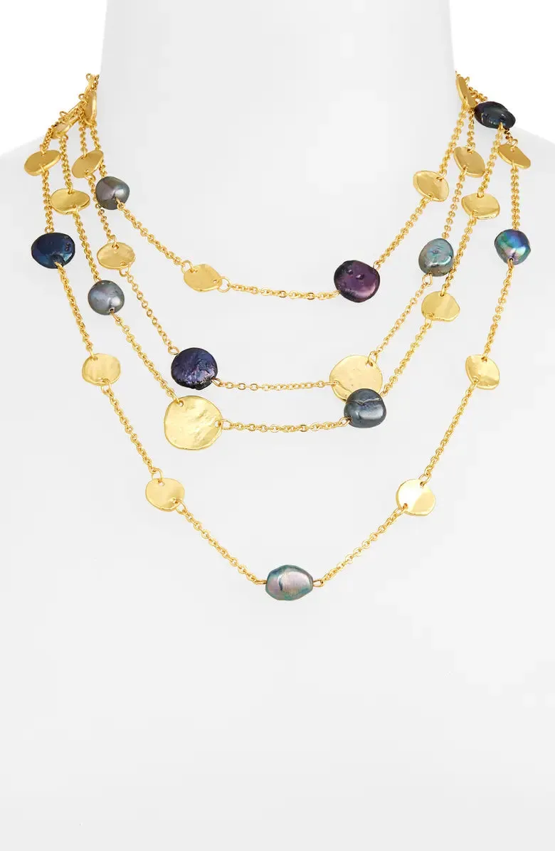 Mini coin X Peacock Pearl Layered Necklace