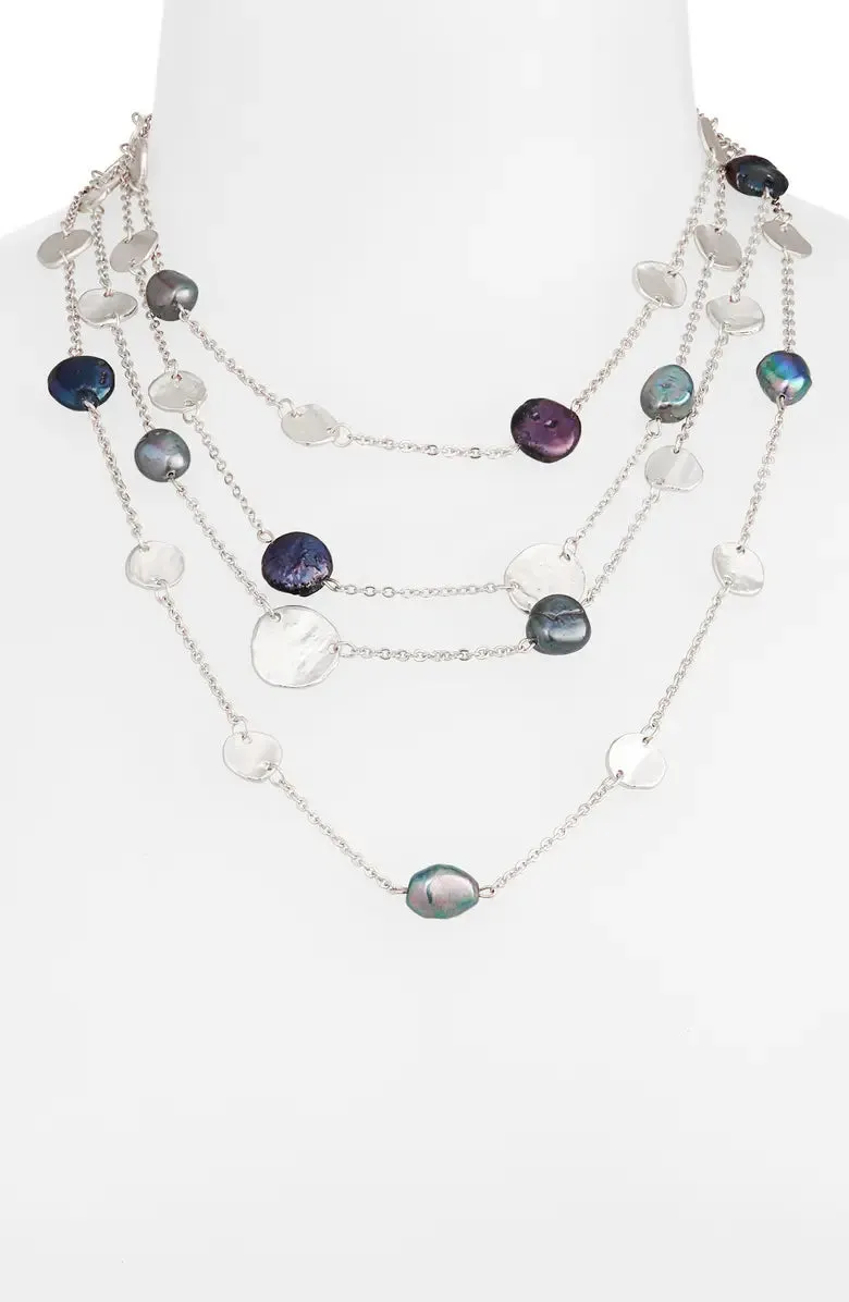 Mini coin X Peacock Pearl Layered Necklace