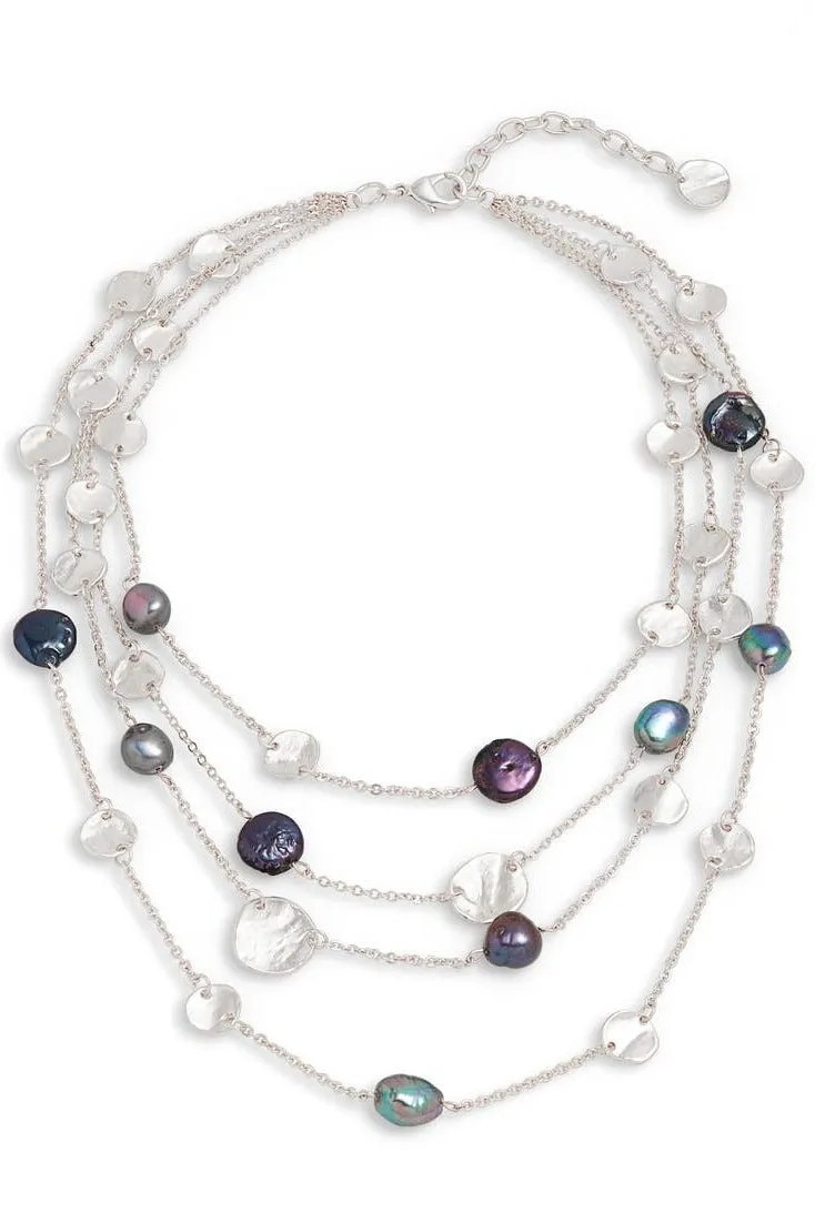 Mini coin X Peacock Pearl Layered Necklace
